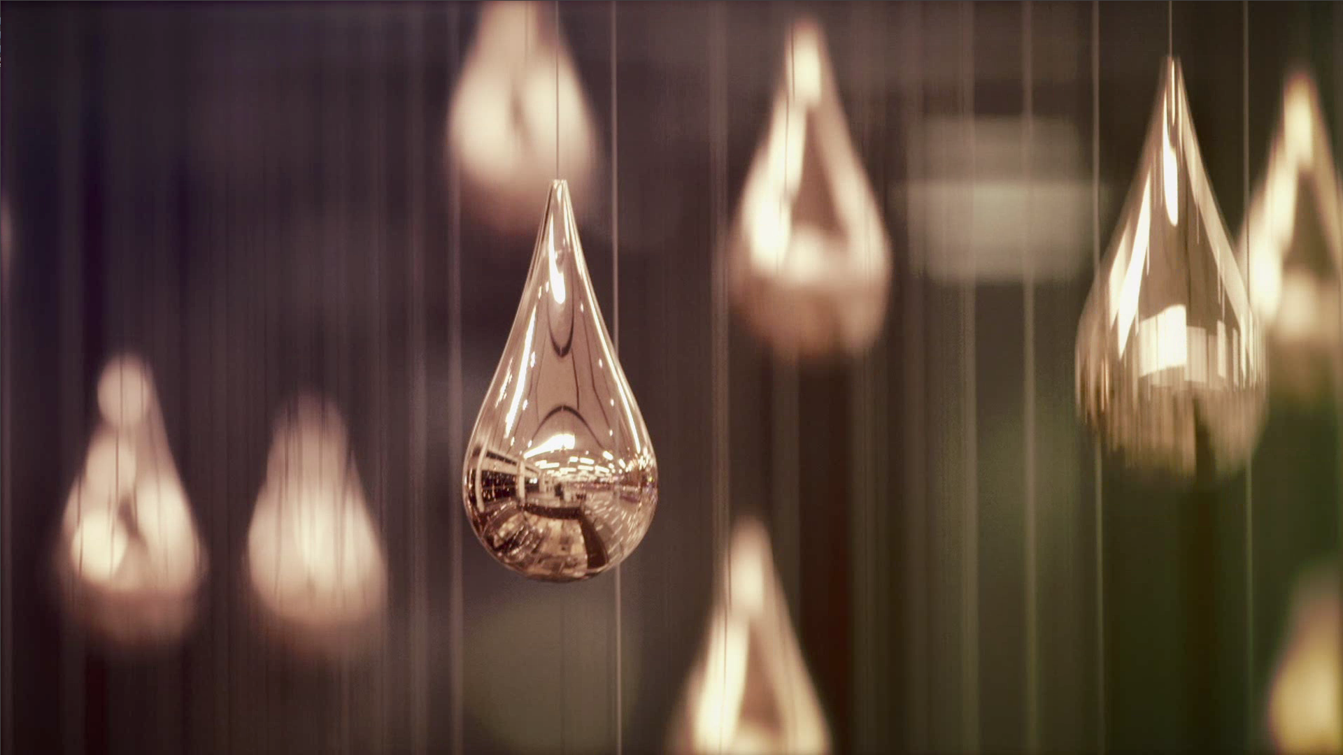 Kinetic Rain copper droplets at Changi Airport