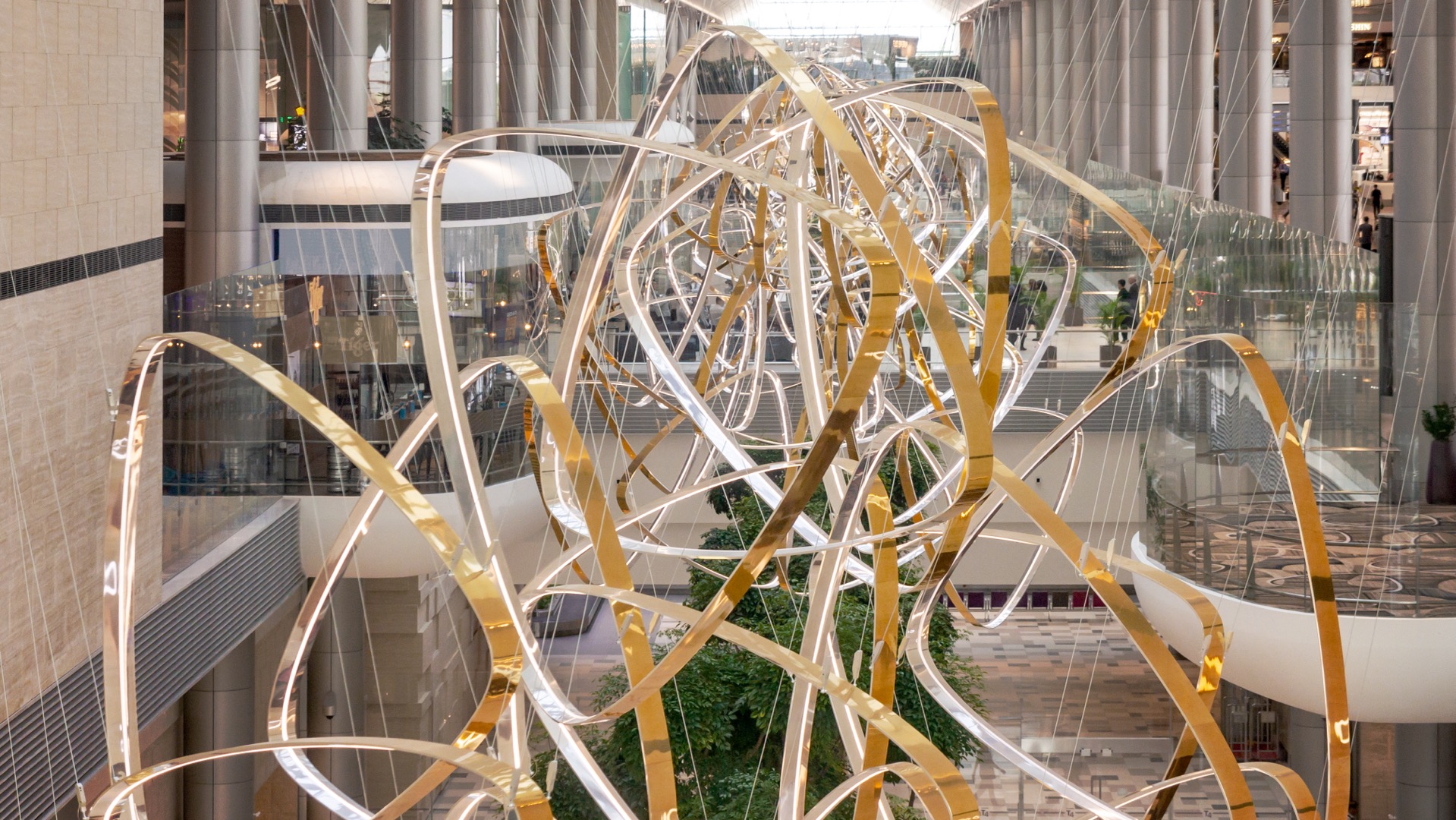 Petalclouds sculptures spanning the full length of the Central Galleria