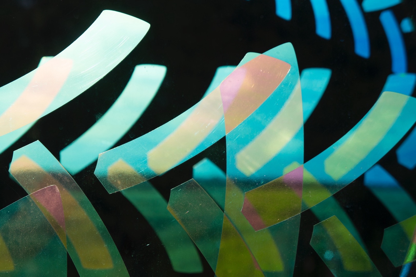 Closeup of polarizing filter patterns on tire installation